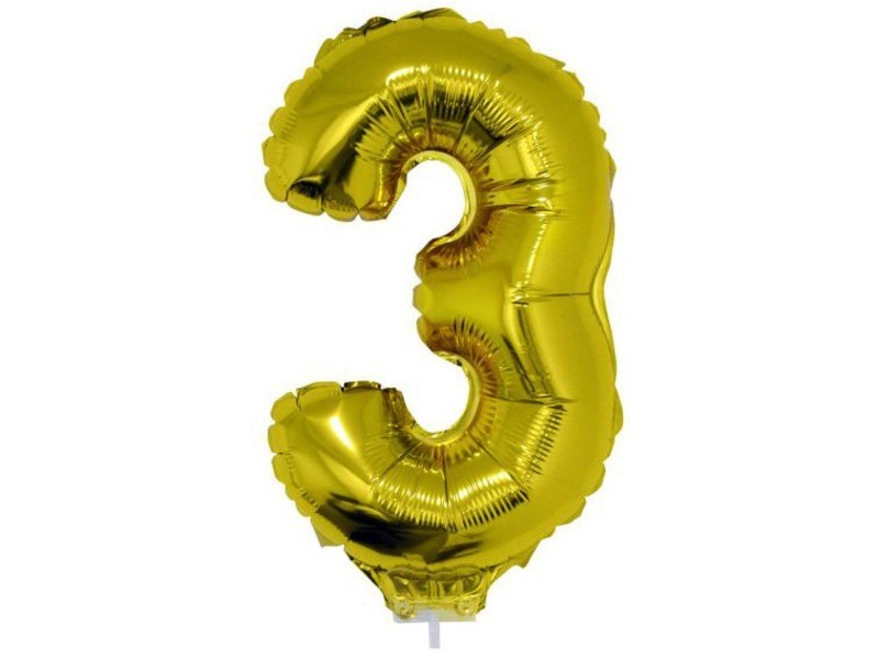 Arany 3-as fólia lufi, 42 cm