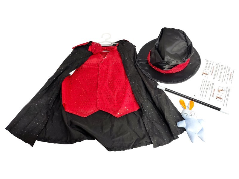 Varázsló jelmez varázspálcával és plüss nyúl