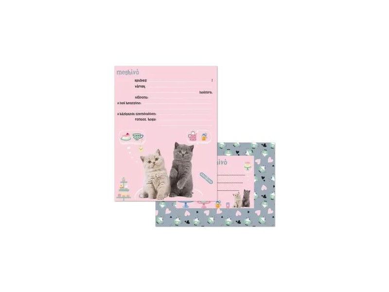 Cute Animals Tea Party partimeghívó – cicás grafika