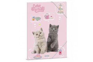 Cute Animals Tea Party gumis mappa - rózsaszín cica, A/4