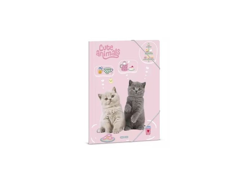 Cute Animals Tea Party gumis mappa - rózsaszín cica, A/4