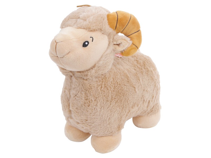 Hangot adó plüss kos 28 cm (vaj/szürke/barna)