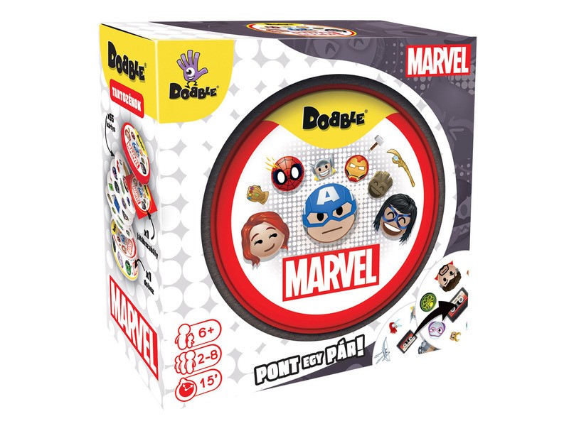 Dobble Marvel társasjáték – doboz és kártyák