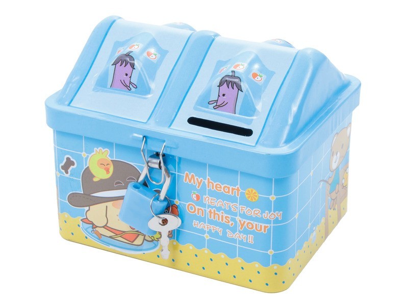 Színes fém persely lakattal (16 x 14 x 7 cm)