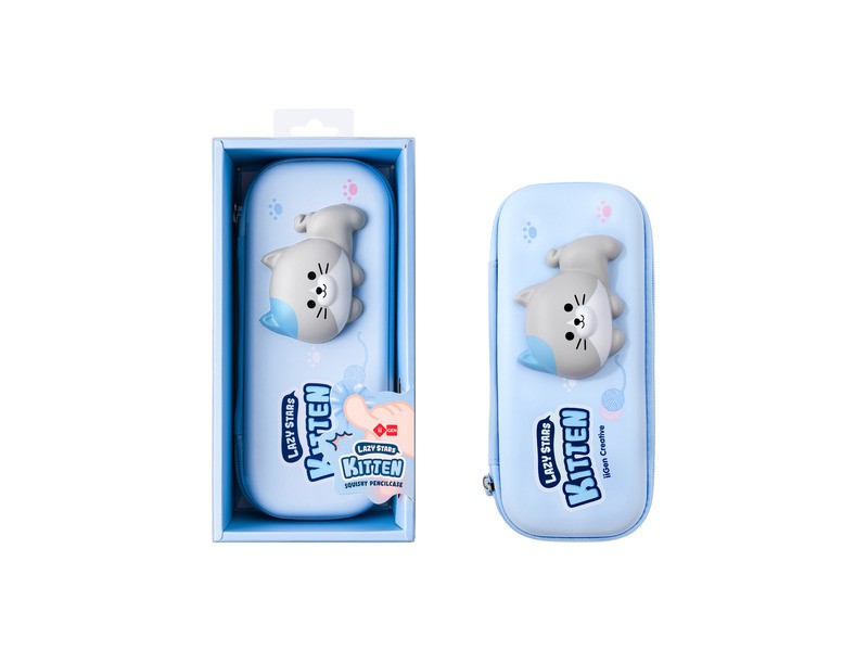 Macskás squishy tolltartó — puha és aranyos