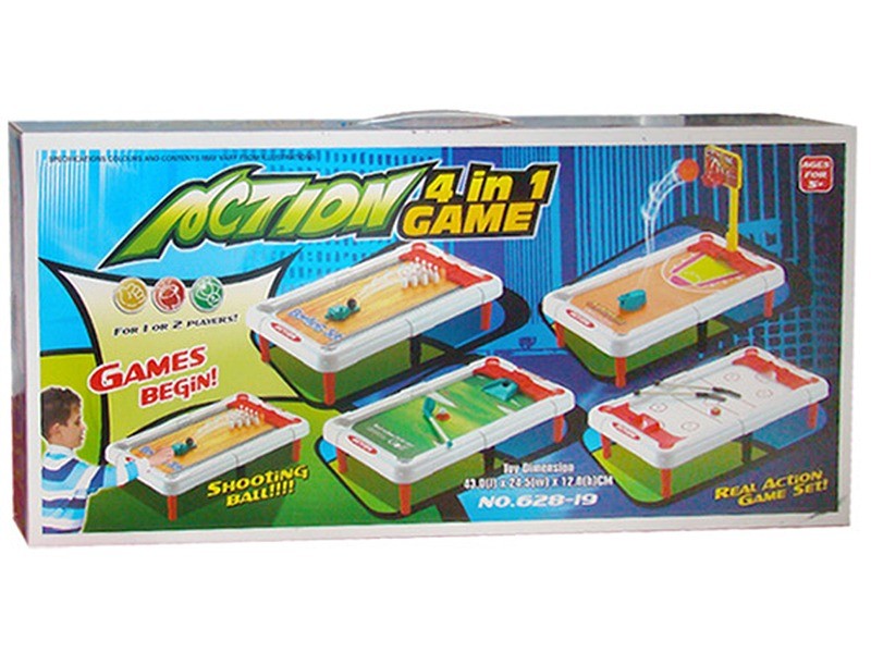 Asztali sportjáték 4 az 1-ben: teké, golf, léghoki, kosárlabda