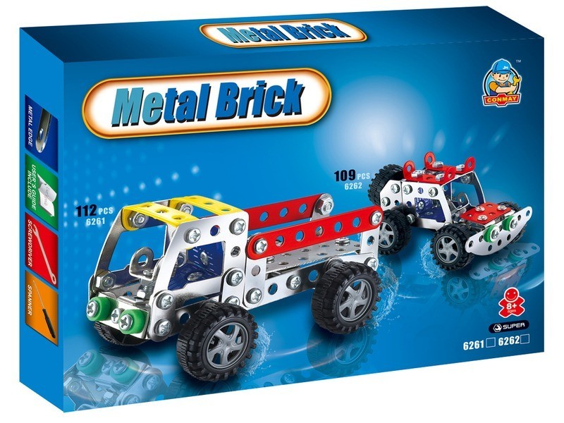 Fémépítő teherautó 112 db - csavarokkal és szerszámokkal