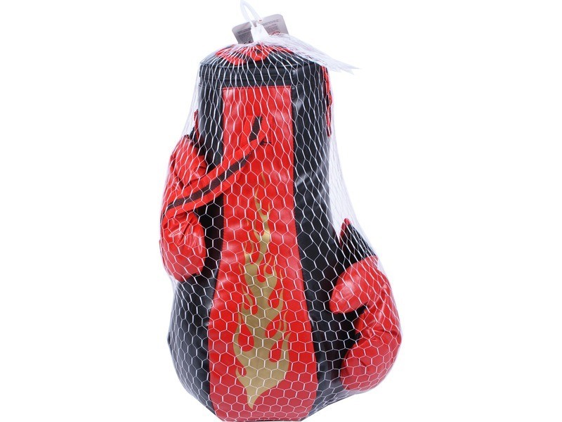 Piros-fekete párnázott boxzsák és kesztyűk