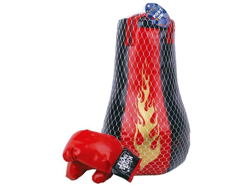 Bokszkészlet 43 cm - piros-fekete kesztyű és bokszzsák