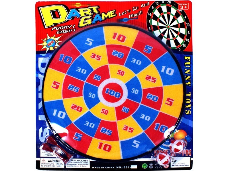 Színes 36 cm darts tábla tépőzáras labdákkal