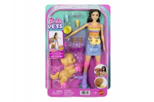 Barbie barna baba kutyasétáltó görkoris szett