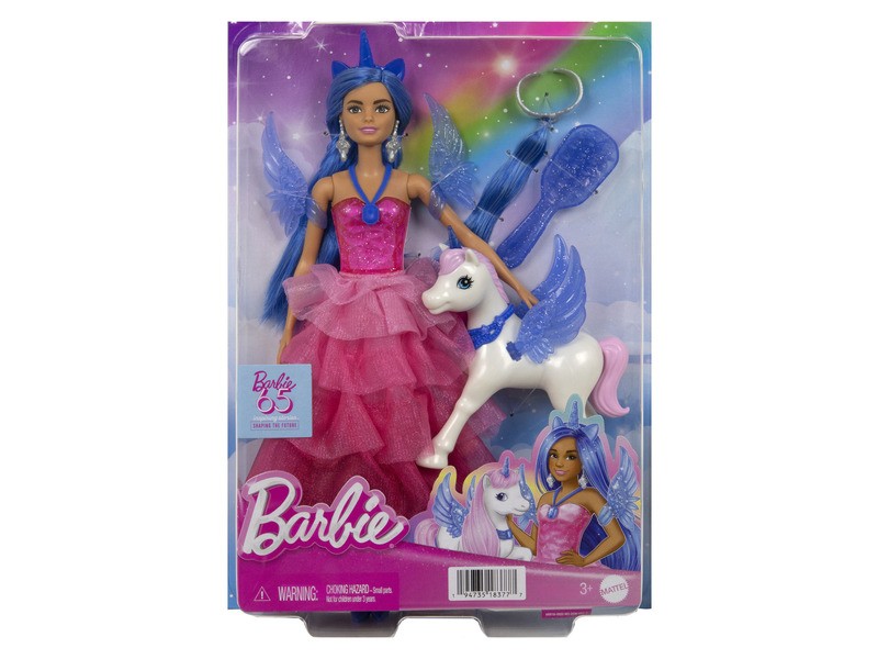 Barbie Zafír hercegnő baba szárnyas unikornissal, 30 cm
