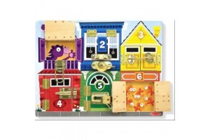 Melissa & Doug matató tábla - 6 ajtós fa játék