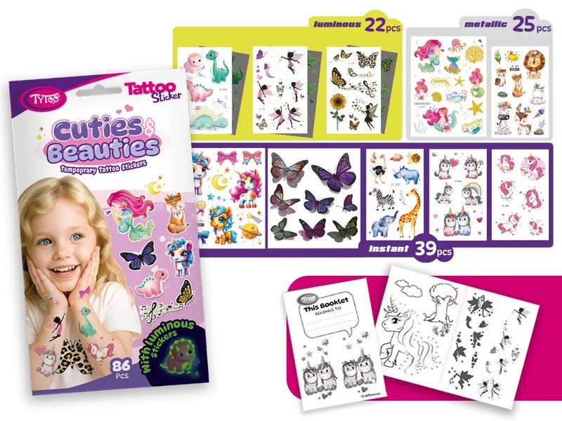 Cuties & Beauties tetoválás matricával — színes minták