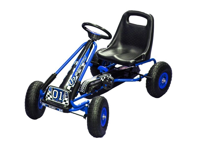 Kék pedálos gokart, fém váz, 83×47×54 cm