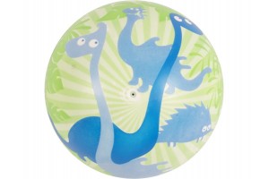 Dínós gumilabda 14 cm – zöld, kék dínó mintával