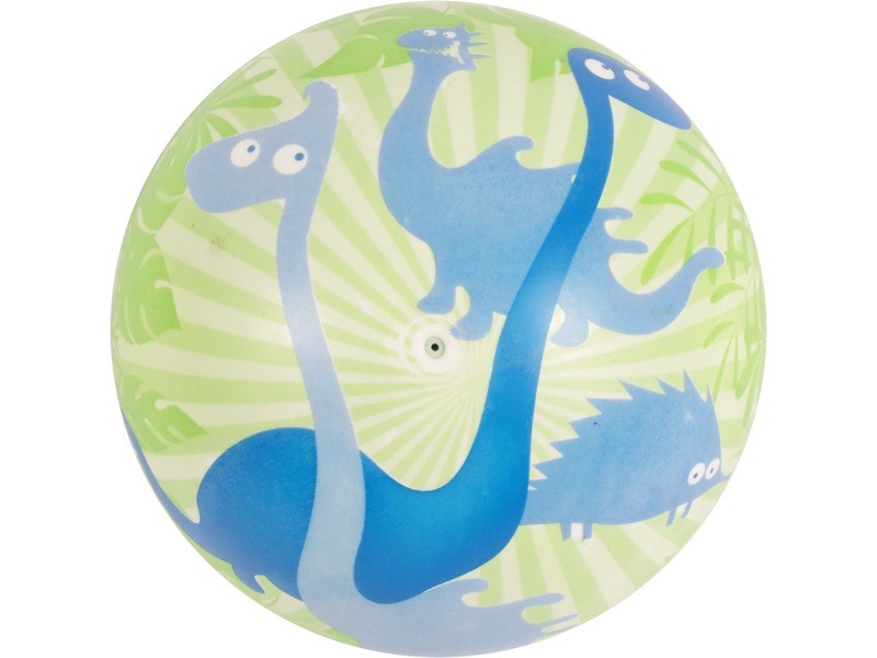 Dínós gumilabda 14 cm – zöld, kék dínó mintával
