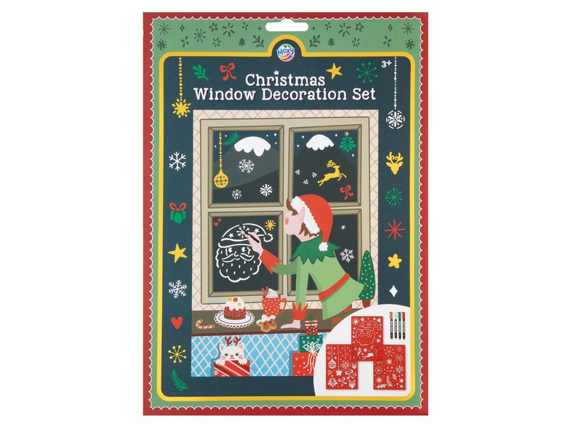 Karácsonyi ablakdíszítő szett 3 db A4 sablon, 4 filctoll