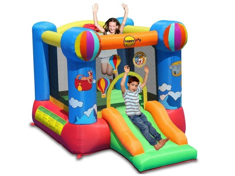 Hőlégballon ugrálóvár - kék, csúszdás (280×210×185 cm)