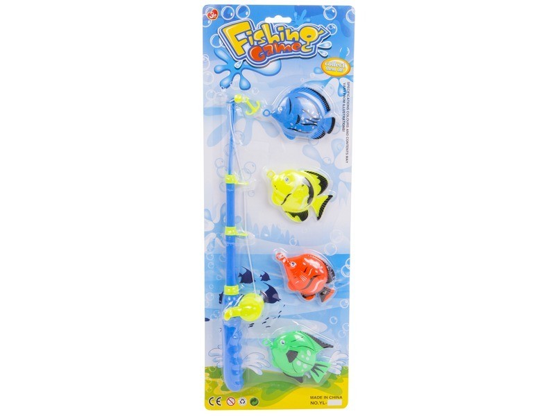 Pecázós játék - 1 bot és 4 színes hal