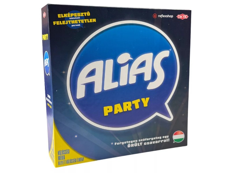 Party Alias társasjáték doboz — bolondos szóforgatás