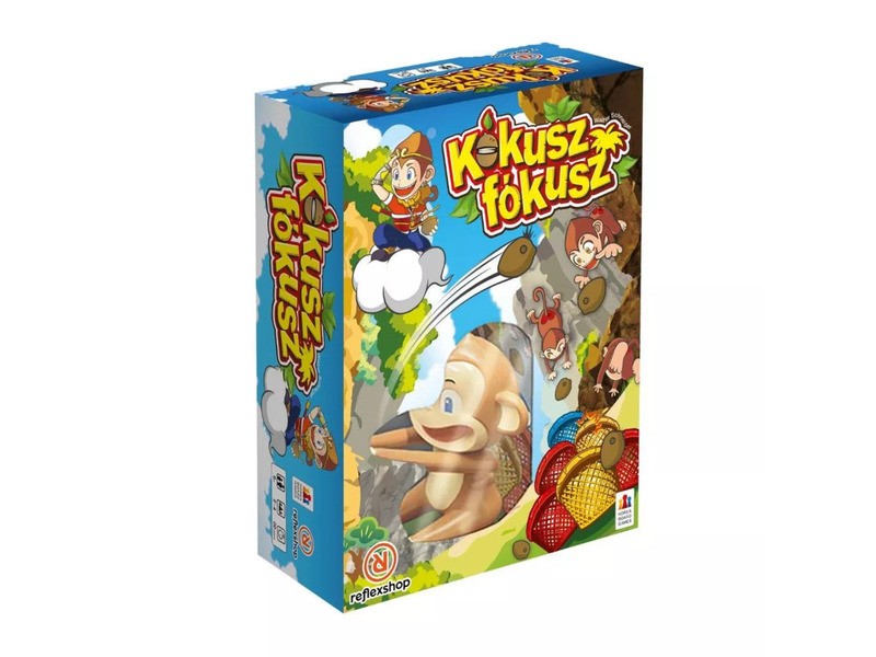 Kókuszfókusz társasjáték doboz és figurák