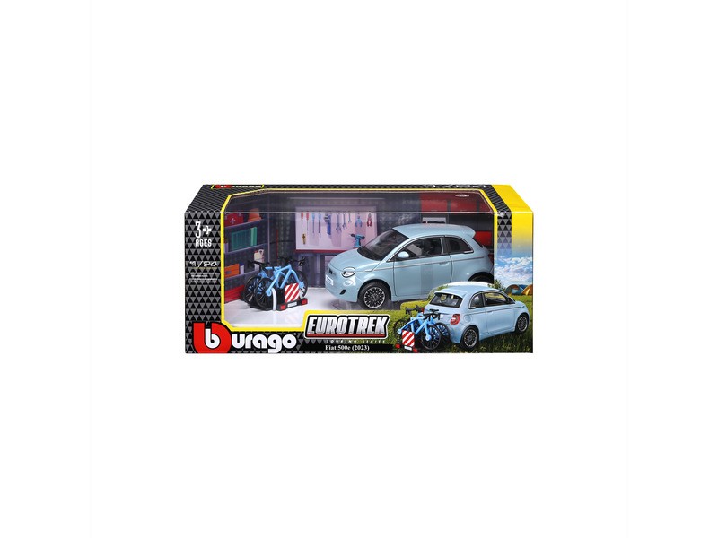 Bburago 1/24 Fiat 500E bicikli tartóval