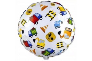 Munkagép mintás fólia lufi 46 cm - csomagolt