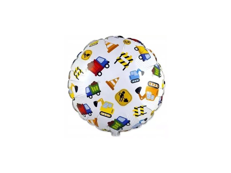Munkagép mintás fólia lufi 46 cm - csomagolt