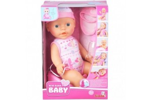 New Born Baby pisilős játékbaba 30 cm - cumi, előke