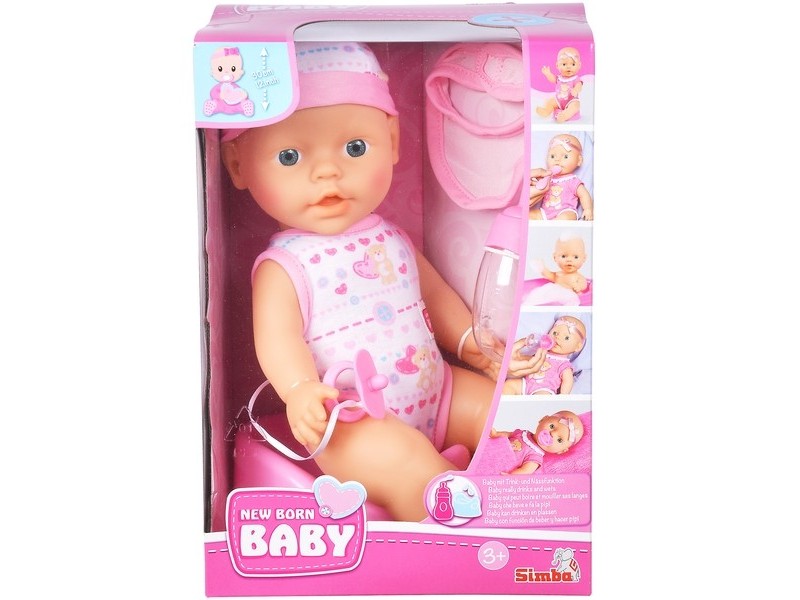 New Born Baby pisilős játékbaba 30 cm - cumi, előke