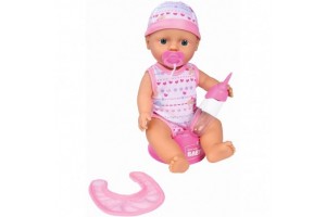 New Born Baby pisilős játékbaba 30 cm - cumi, előke