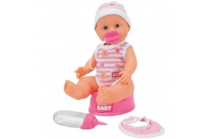 New Born Baby pisilős játékbaba 30 cm - cumi, előke