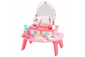 Tooky Toy rózsaszín fésülködőasztal fa kiegészítőkkel
