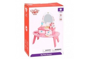 Tooky Toy rózsaszín fésülködőasztal fa kiegészítőkkel