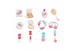 Tooky Toy rózsaszín fésülködőasztal fa kiegészítőkkel