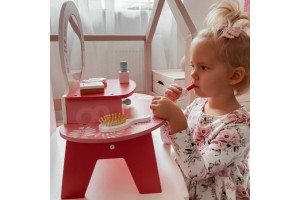 Tooky Toy rózsaszín fésülködőasztal fa kiegészítőkkel