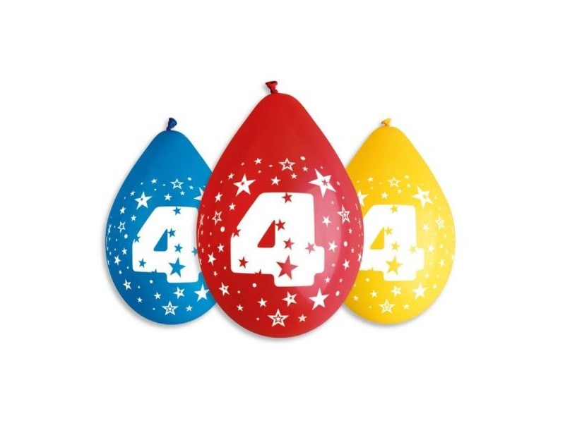 Színes 4-es szám lufi csomag, 30 cm, 5 db