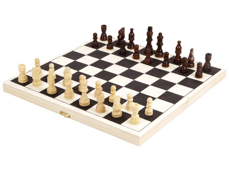 Lakkozott fa sakk készlet, összecsukható tábla 34 cm