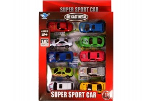 Fém kisautó 10 darabos készlet — 1:87 sportautók