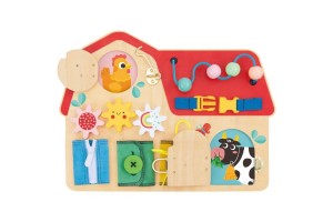 Tooky Toy fa házikó alakú állatkás matatótábla