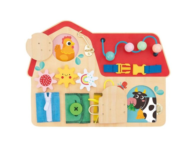 Tooky Toy fa házikó alakú állatkás matatótábla