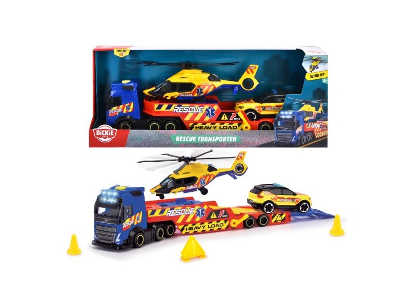 Dickie szállítóautó játékszett mentőhelikopterrel – fény, hang