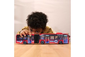 Dickie Volvo városi busz, 40 cm, piros-kék, csuklós