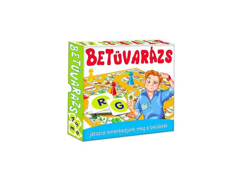 Betűvarázs társasjáték doboz és játékelemek