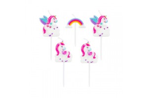 Unikornis gyertyák szivárvánnyal, 5 db