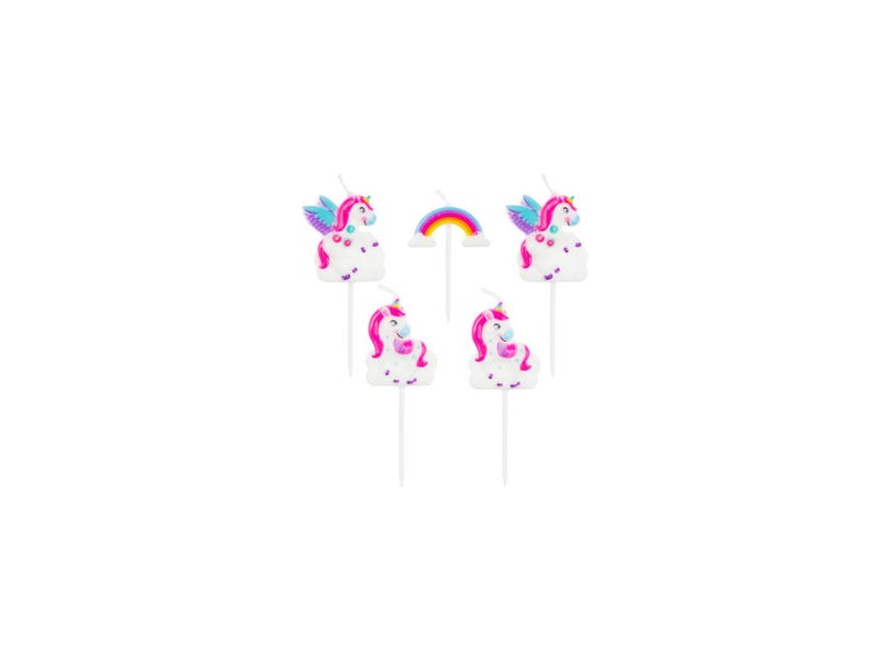 Unikornis gyertyák szivárvánnyal, 5 db