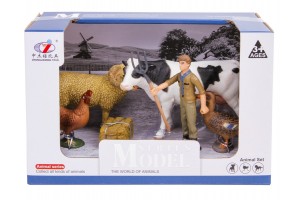 Háziállat játékszett: tehén, tyúk és bárány