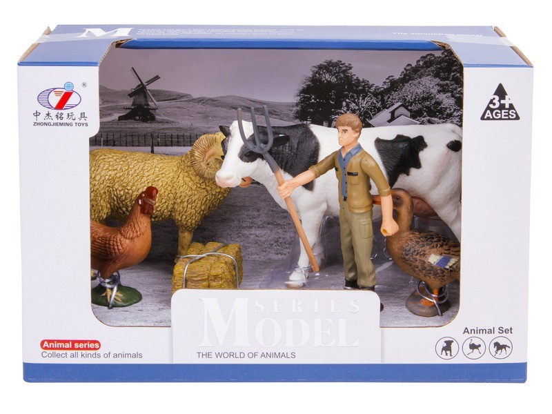 Háziállat játékszett: tehén, tyúk és bárány