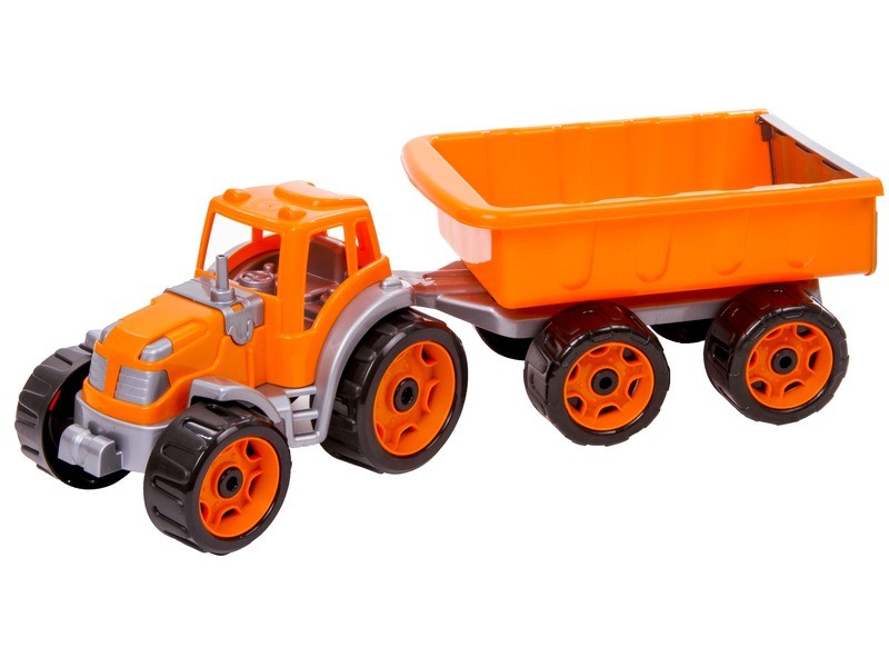 Műanyag traktor utánfutóval, 53 cm